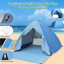 1个便携式快开遮阳防雨帐篷，适用于户外沙滩，可供3-4人使用（到货后，请打开包装通风一天后再使用） - 彩色 - 查看 4