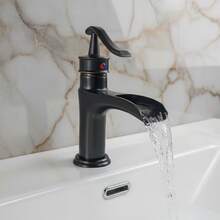 حنفية حوض الحمام الديكورية من البرونز الأسود، صنبور الشلال، جسم من النحاس، تحكم مزدوج في الحرارة والبرودة، صنبور حوض فاخر عصري رجعي، واجهة G1/2، مع 2 خرطوم 60 سم، 2 محول G3/8 - اليد الثانية - مشاهدة 5