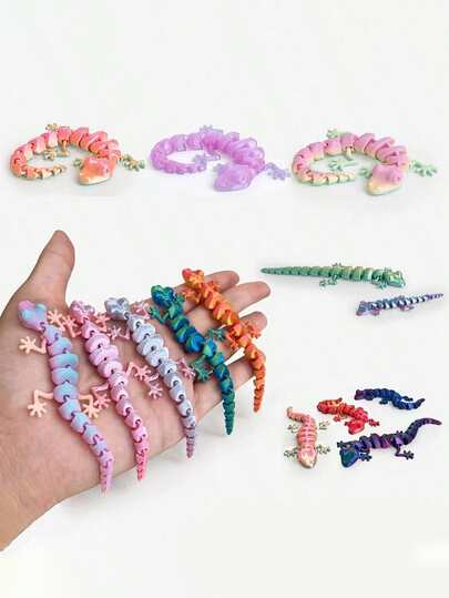 1pc/3pcs/6pcs/12pcs 3D Printed Chameleon Lizard Statue, Home Decor With Fully Movable Joints, Multicolor Series, Holiday Decoration Gift, Christmas, Halloween, Perfect Gift For 3D Printing Hobbyists