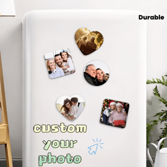1pc Personalized Photo Fridge Magnets Compatible For Wedding, Birthday - Custom Picture Display With Your Own Photos, Backing For Refrigerator, Whiteboard, Office - Durable Keepsake Gift For Home, Couple, Events,Tailored Photo Magnets For Your Fridge, Featuring High-Quality Images In Various Shapes Like Love, Round, Square, And Rectangular. These Photo Souvenirs Make For Exquisite And Unique Gifts, Perfect For Office And Kitchen Lockers.