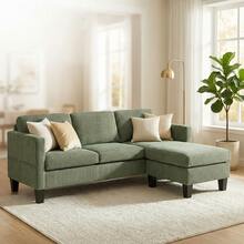L-Shaped Corduroy Sofa 4-Seat - Grey Modern Luxury Sectional Couch With Memory Foam Padding, Ideal For Living Rooms & Small Apartments (Easy Assembly) - màu xanh lá - Xem 2