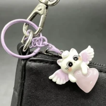 1pc Glow-In-The-Dark Cat With Heart Wings Keychain, 2D Round Shaped Practical Keychain, Bag Decoration Pendant, Suitable For Keychain Decoration, Bag Matching Decoration, Gifts - Multicolor - View 17