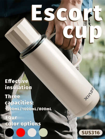 1 PC Large -1000ml 316 Stainless Steel , Suitable For Travel, Camping -2.5 Liters Super Large Vacuum Insulation , With Handle , Suitable For Hot And Cold Drinks