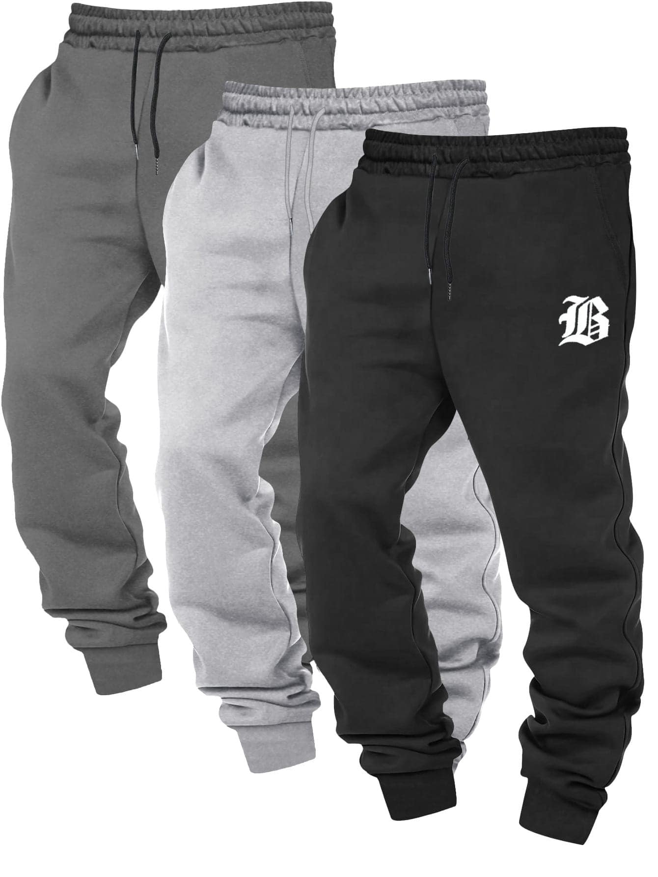 Men's Casual Sports Pants, Printed With Letter "B", Loose Fit, Suitable For Jogging, Home And Outdoor Activities. Also Can Be A Wedding Gift. Made Of 100% Polyester Fabric, With Drawstring Waistband For Adjustable Fit, Available In Multiple Colors. - Black - View 1