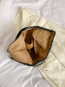 Dedoo Túi xách tay bằng rơm rỗng cỡ lớn kiểu dáng nghỉ dưỡng mùa xuân/hè, túi đeo vai dệt kiểu Bohemian, phong cách retro lãng mạn giản dị với họa tiết hình học chéo ba màu, tạo nên vẻ ngoài phong phú và nhiều lớp, tươi sáng và mềm mại, thích hợp cho du lịch, đi biển, dã ngoại mùa hè, mua sắm, làm quà tặng. - màu đen - Xem 6