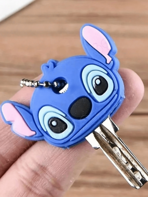 1pc Silicone Keychain Set - Cute Stitch Cartoon Pattern With Protective Cap - Perfect For Bags And Keys - Ideal Gift For Birthday And Valentine's Day