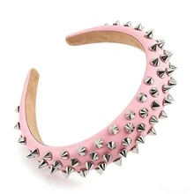 女士铆钉皮革发箍，朋克摇滚风格，银色金属铆钉点缀，Y2K哥特风发饰，适合音乐节、派对、街头服饰、角色扮演等场合，可作发带或头饰。 - 彩色 - 查看 4