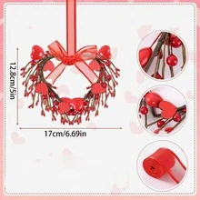 Valentine's Day Red & Pink Heart Shaped Artificial Flower & Berry Candle Wreath, Tabletop Centerpiece Candle Holder - Multicolor - View 3