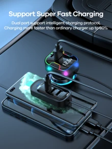 REMAX Car Charger With Voltage Display; 5 Ports Car Adapter; 120W Total Output,3 USB C Output & 2 Type-C Output;Support Super Fast Charging;Ambient Light Effect;1,5m Extension Charging Cable;Anti-Shock;Multiple Charging Protections;Car Accessories Widely Compatible With IPH/Android Phones,Etc.,Essential Car Stuff For Travel ﻿ - YQ8 - 查看 4