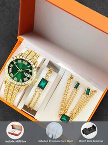 4pcs/Set Men's Elegant Versatile Quartz Watches, Fashion & Minimalist Watch Set - Gold - View 8