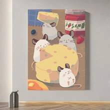 Framed 1pc Cute Mouse & Cheese Canvas Wall Art - Healing Cartoon Themed Print, Soft Stylish Home Decor, Ready-To-Hang For Children's Room & Kitchen - Framed - View 2