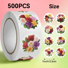 500张/卷 玫瑰花图案贴纸，适合装饰小礼物。DIY装饰贴纸。父亲节快乐！可用于装饰小礼物、包装袋、杯子、文具以及其他您喜欢的物品。 - 彩色 - 查看 1