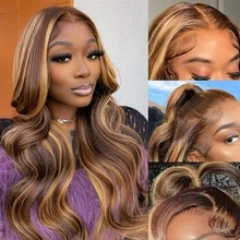 200% Density #P4/27 Highlight Body Wave Lace Front Wig Blended Hair 13x4 Hd Dark Brown Body Wave Lace Front Wigs Pre Plucked Pre Cut Natural Hairline With Baby Hair 8-34 Inch Brown Body Wave Frontal Wigs For Black Women Daily Use - SP4/27 - View 4