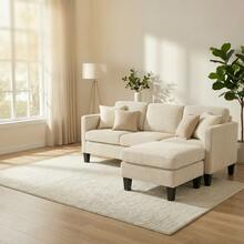 L-Shaped Corduroy Sofa 4-Seat - Grey Modern Luxury Sectional Couch With Memory Foam Padding, Ideal For Living Rooms & Small Apartments (Easy Assembly) - Màu be - Xem 1