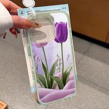 Phone Case: Purple-Pink Tulips Patterns Large Hole Transparent Backplate Dopamine Candy Colored Border Phone Case, Suitable For IPhone 16promax, 16 15pro 14 14 Plus/14 Pro Max 13 13 Pro 12Pro Promax Series.Anti-Drop And Stain-Resistant Soft Case,. - Hồng - Xem 4