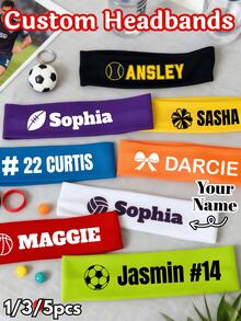 1/3/5pcs Personalized Sports Headband, Women Personalized Headband, Yoga Sports Personalized Headband, Bridesmaid Gift, Personalized Name Headband, Hair Accessories, Unique Gift For Birthday, Party, Anniversary, Special Occasion, Wedding Hair Accessories, Colorful, Cute, Fun, Kawaii Style - Multicolor - View 2