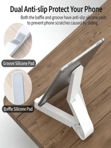 便携式可折叠桌面支架，双轴180°调节，防滑垫。通用三角形手机/平板电脑支架，多功能支架，专为习惯弯腰驼背的人士设计，高度稳定，便于携带，多角度使用，桌面支撑，适用于家庭、办公室等各种场合。 - 白色 - 查看 11
