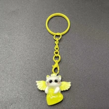 1pc Glow-In-The-Dark Cat With Heart Wings Keychain, 2D Round Shaped Practical Keychain, Bag Decoration Pendant, Suitable For Keychain Decoration, Bag Matching Decoration, Gifts - Multicolor - View 12