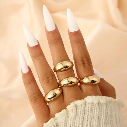 4件套奢华几何可调节熔岩戒指，合金弧形个性化戒指，女士款