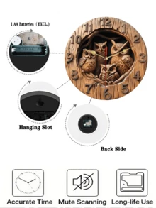 1pc Vintage Owl Wooden Round Wall Clock - 10-12 Inch Silent Non-Ticking Quartz Movement, Farmhouse Decor, Owl & Bird Nest Design, Ideal For Living Room, Bedroom, Cafe, Dining Room, Bar - Perfect Christmas Gift - Multicolor - View 5