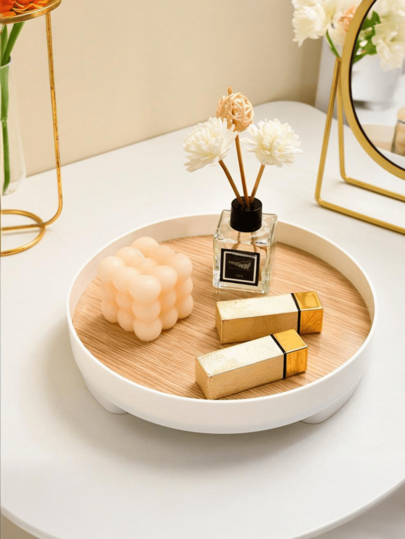 1pc High-Quality Wooden Multi-Functional Cosmetic Storage Tray, Living Room/Bedroom/Bathroom Desktop Organizer Tray, Lipstick/Perfume Display Tray, Vanity Makeup Organizer Rack, Suitable For Plants, Snacks, And Decorations