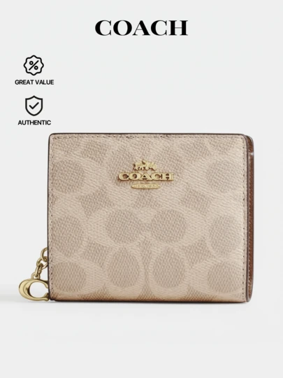 Coach Snap Wallet In Signature Canvas CW789 IMXDM - For Women Ladies Clutch Purses Card Case Small Wallet Bag Zip Wallets Handbag - Fashion Luxury Bags Stylish Design Leather - Travel Essentials Dai Ly Use - Gift Present
