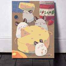 Framed 1pc Cute Mouse & Cheese Canvas Wall Art - Healing Cartoon Themed Print, Soft Stylish Home Decor, Ready-To-Hang For Children's Room & Kitchen - Framed - View 5