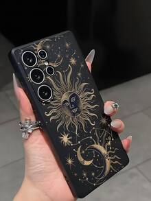 1pc Gold Constellation & Moon Design Phone Case, TPU Soft Protective Cover Compatible With Huawei Honor, Redmi, Galaxy A/S Series, Pixel 6A/7A/8A, 12T/13T/14T - Black - View 6