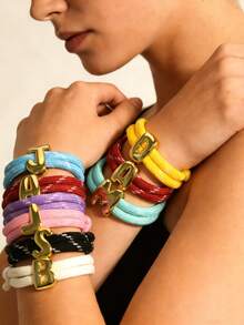 MECYLIFE 1pc Handmade Multicolor Dopamine 26 Letter Braided Bracelet, Suitable For Men And Women - Yellow Rope - View 7