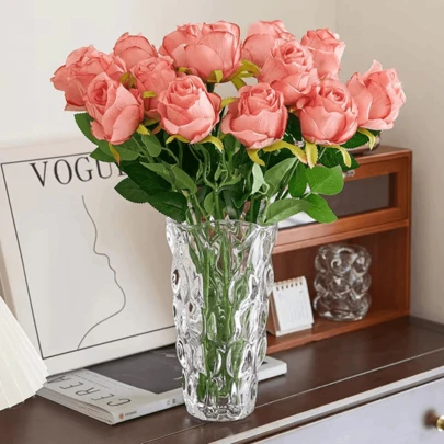 1支/5支/10支装，19.6英寸粉色仿真玫瑰，优质仿真玫瑰，适用于家居装饰、房间装饰、餐桌装饰、婚礼装饰、新娘捧花、胸花、插花。也适用于家庭、餐厅、卧室、花瓶装饰。