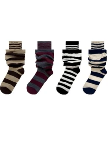 1/4 Pairs 2 In 1 Design Striped Layered Mid-Calf Socks, Suitable For All Seasons - Multicolor - View 11