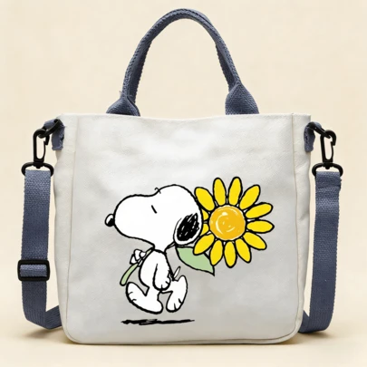 1pc Snoopy Themed Canvas Crossbody Bag, With Adjustable Canvas Strap And Black Metal Buckle, Practical And Decorative, Suitable For Daily Commute And Short Trips, Can Carry Small Personal Items Like Phone And Wallet, Suitable For Back To School Season, Holidays, Birthdays, Gifts