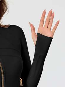 Women's Solid Color BBL Zip Up Sports Jacket With Pockets Gold Zipper High Stretch Lightweight Yoga Tennis Gym Workout Outerwear Workout Clothes Pickleball Clothes - 黑色/金色 - 查看 5