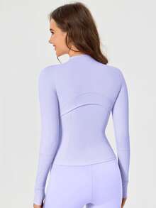 Women's Solid Color BBL Zip Up Sports Jacket With Pockets Gold Zipper High Stretch Lightweight Yoga Tennis Gym Workout Outerwear Workout Clothes Pickleball Clothes - Lilac Ether/Gold - 查看 2