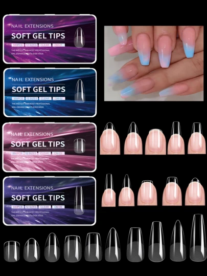 550/440Pcs Porcelain White Box Nail Tips Transparent Semi-Frosted Ultra-Thin Seamless No-Filing Full Cover Press On Nails | Stiletto Almond Square Coffin French Tips Soak-Off Gel Extensions For DIY & Professional Salons