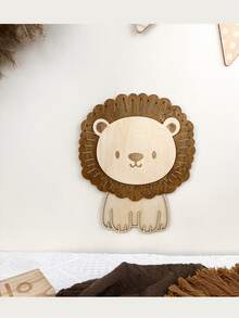 木质狮子墙贴 - 可爱卡通狮头镂空图案，适合儿童房装饰和趣味拍照道具 - 淺棕色 - 查看 6