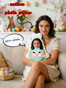 You Can Send Your Favorite Photos To Customize Personalized Photos For Halloween - Soft With Your Face, Multiple Sizes Of Cute Bed Sofa Decoration, Christmas, Thanksgiving, Halloween Birthday Gifts For Friends And Family, Hand Wash Only (No Battery/Electricity Required), Customized Seasonal Gifts, Home Decoration - Green Rabbit - View 3