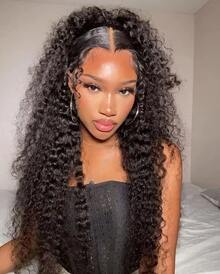 36 Inch Hidden Strap 360 Lace Front Wigs Human Hair 250 Density Water Wave Glueless Human Hair Wigs Pre Plucked Bleached Tiny Knots 360 Full Lace Frontal Wig With Invisible Drawstring Sung Fit Wig 100% Brazilian Virgin 13x4 Curly Wigs Human Hair - Natural Black - Xem 2