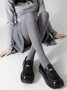 1双春秋季修身打底裤，灰色紧身裤，女士天鹅绒保暖过膝袜，高腰弹力修身性感半透明连裤袜，80克舒适袜 - 灰色 - 查看 6