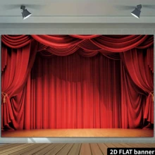 2D Flat Red Curtain Backdrop Suitable For Stage Background, Red Curtain Panel Drape Window Background, Photography For Adult Wedding Hall Birthday Music Party Event Stage Performance Decor - Red - View 5