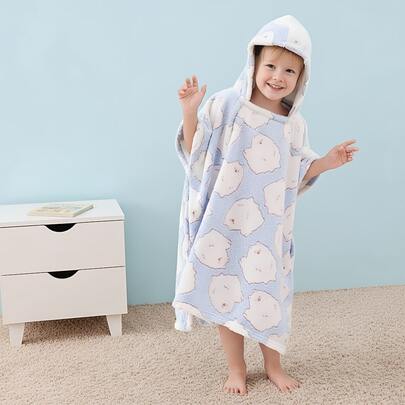 1pc Kids Hooded Wearable Bathrobe, Large Bath Towel, Cute Cartoon Pattern Big Shower Wrap, Shawl Cloak, Soft Absorbent Quick-Dry Multipurpose Hooded Blanket