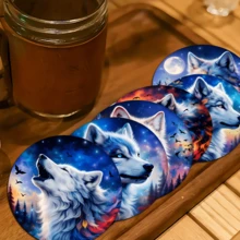 6pcs Siberian Wolf Pattern Coaster Set, Home Decor Absorbent Silica Gel Coasters For Tea Cup, Water Glass, Wine Glass, Coffee Mug, Suitable For Home, Party, Kitchen Accessories, All Season Decoration - Multicolor - View 3