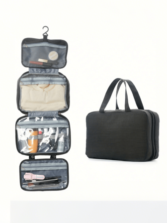 1 st. stor kapacitet för resenecessär, hopfällbar väska, separerande necessär för torrt och vått, mångsidig sminkväska, handväska med praktiskt spänne. Kommer från HongDa BAG, stilen inuti väljs slumpmässigt.