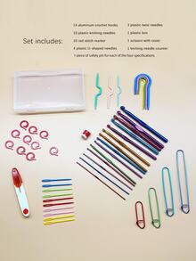 All-In-One Crochet Starter Kit: Includes 14 Aluminum Crochet Hooks (Size 2.0mm-10.0mm), 7pcs Cable Needles, Aluminum Stitch Markers, Red Yarn Scissors, Row Counter, And 10pcs Stitch Markers, Perfect Gift For Crochet Lovers - Multicolor - View 1