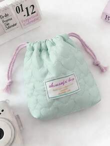 1个可爱绗缝心形收纳袋，适用于相机、多功能收纳袋、珠宝、口红、发夹、化妆品、卫生巾、旅行必备收纳袋