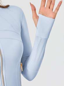 Women's Solid Color BBL Zip Up Sports Jacket With Pockets Gold Zipper High Stretch Lightweight Yoga Tennis Gym Workout Outerwear Workout Clothes Pickleball Clothes - Starch Blue/Gold - 查看 5