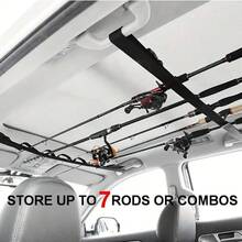 2pcs Adjustable Lightweight Aluminum Fishing Rod Holder Rack, Can Hold 7 Rods, Quick Installation Without Drilling, Ceiling Mount Storage Rack With Non-Slip Hook And Loop Straps, Secure Grip, Space-Saving Design, Suitable For SUV, Truck, Van, RV, Small Truck For Outdoor Fishing Trips - Black - View 14