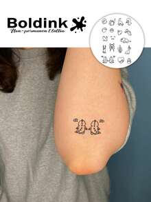 Boldink 1张可爱简约动物系列装饰性临时防水纹身贴纸，持久1-2周，植物和果汁灵感设计，是秋冬季身体装饰的理想之选，男女皆宜。