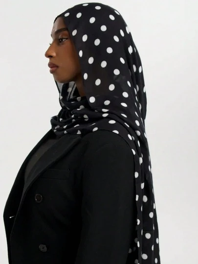 1pc Elegant Black & White Polka Dot Scarf Shawl, Suitable For Women And Men, Multifunctional Neck Gaiter, Soft Polyester, Fashion Accessory For All Seasons, Ideal Gift, Comes In Graceful Gift Box