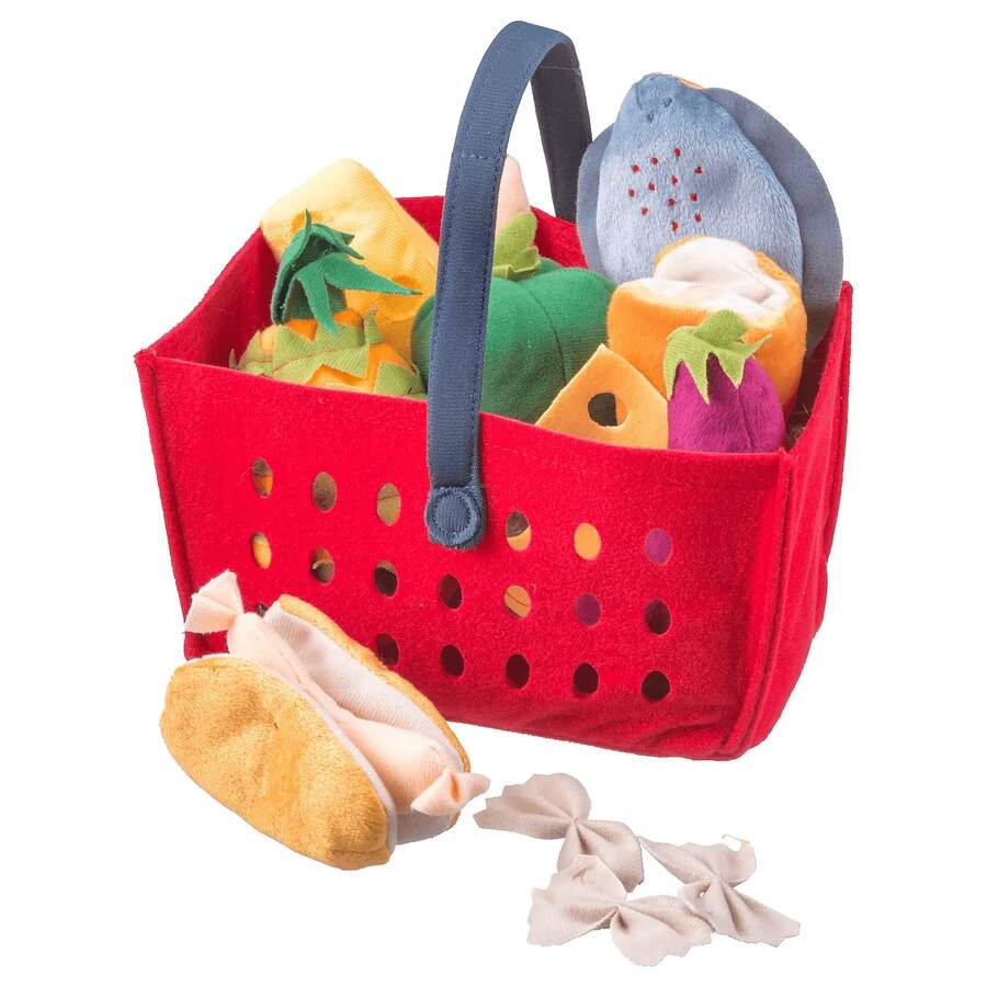 IKEA ÅTSAS Lessard Toy Shopping Basket Set, 12 Realistic Food Items, Suitable For Ages 3+, CE Certified. Perfect For Supermarket Shopping Role-Playing, Parent-Child Interaction, And Developing Children's Cognitive And Social Skills. - Multicolor - View 1